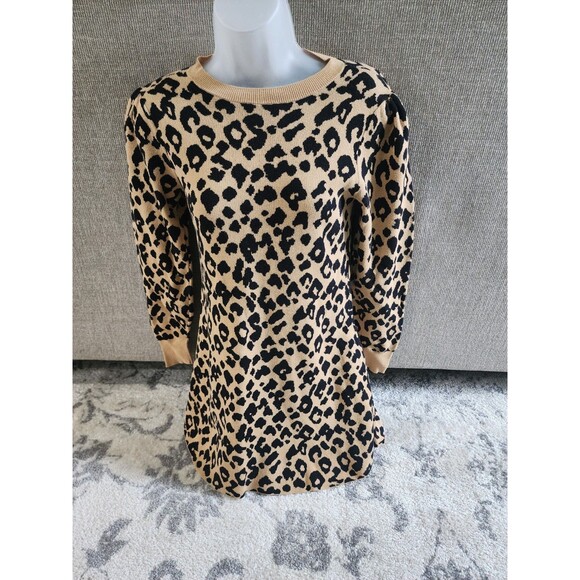 LOFT Sweaters - LOFT Leopard Print Crew Neck Sweater Animal Tan Brown PETITE SMALL